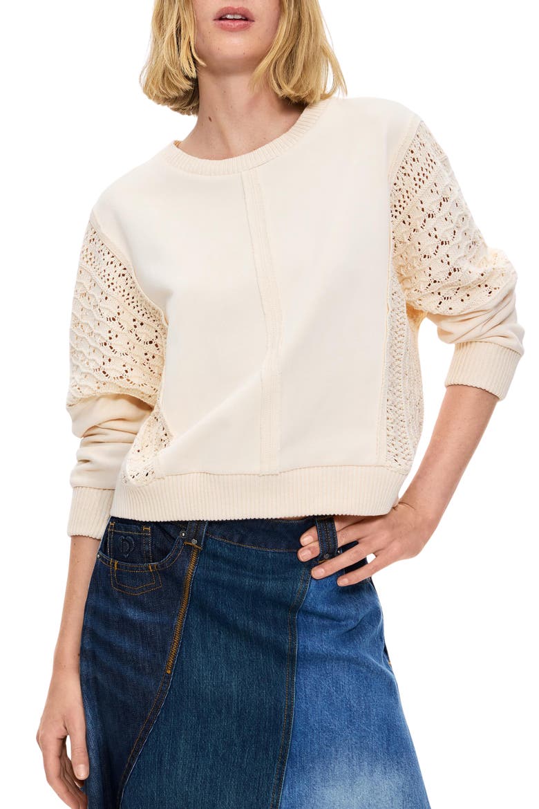 Open Knit Cotton Sweater, Main, color, OFF WHITE