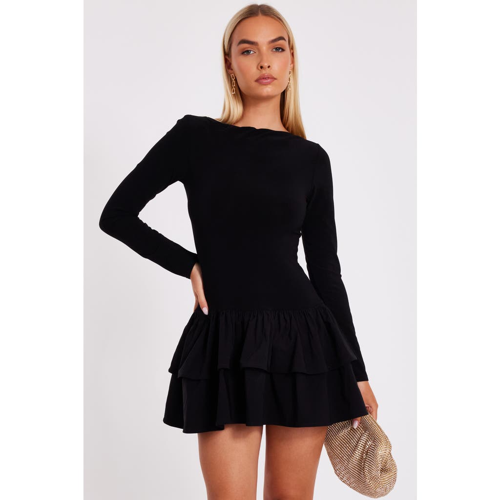 Quiz Ity Bengaline Long Sleeve Frill Mini Dress In Black