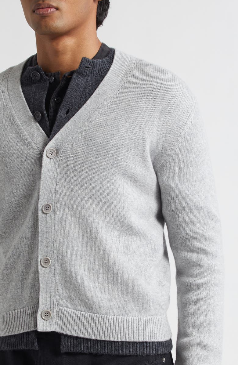 JW Anderson Contrast Layered Wool & Cashmere Cardigan, Alternate, color, Charcoal Melange