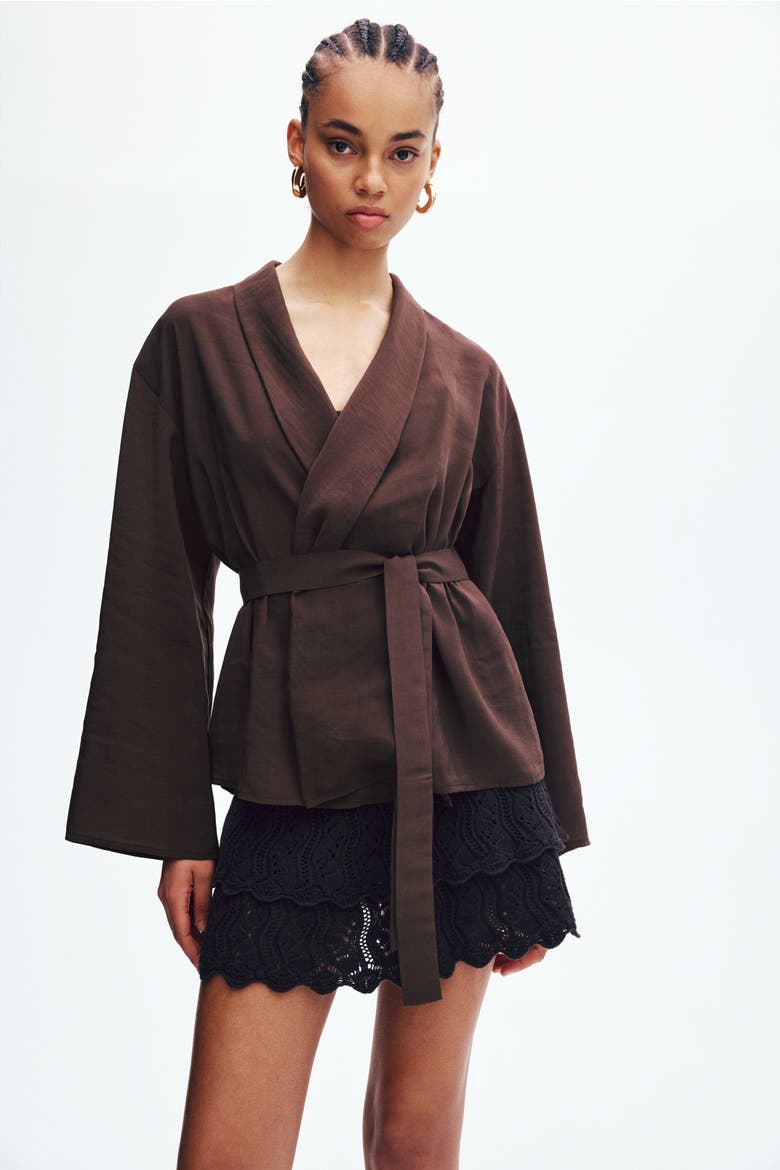 Oversized Tie-belt Blazer, Alternate, color, Dark brown