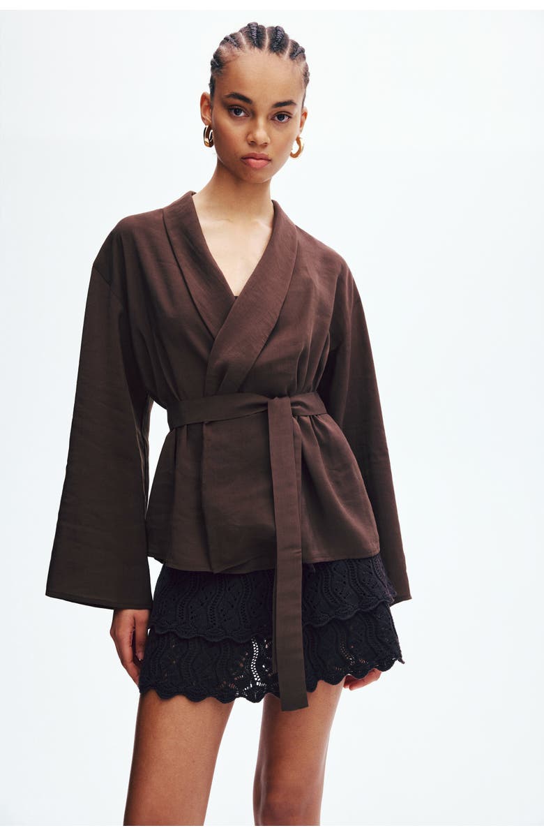 H&M Oversized Tie-belt Blazer, Alternate, color, Dark Brown