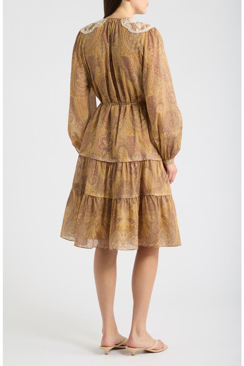 Lace Detail Paisley Tiered Cotton Dress, Alternate, color, ECRU MULTI