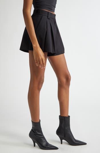 Alexander Wang Double Pleated High Waist Cotton Flare Shorts