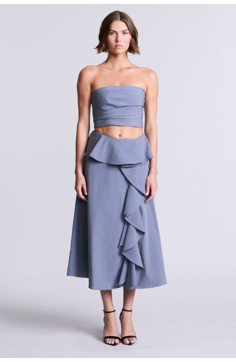 BCBGMAXAZRIA Solid Suiting Fabric Bustier, Main, color, Yarn Dye Denim Blue Suiting