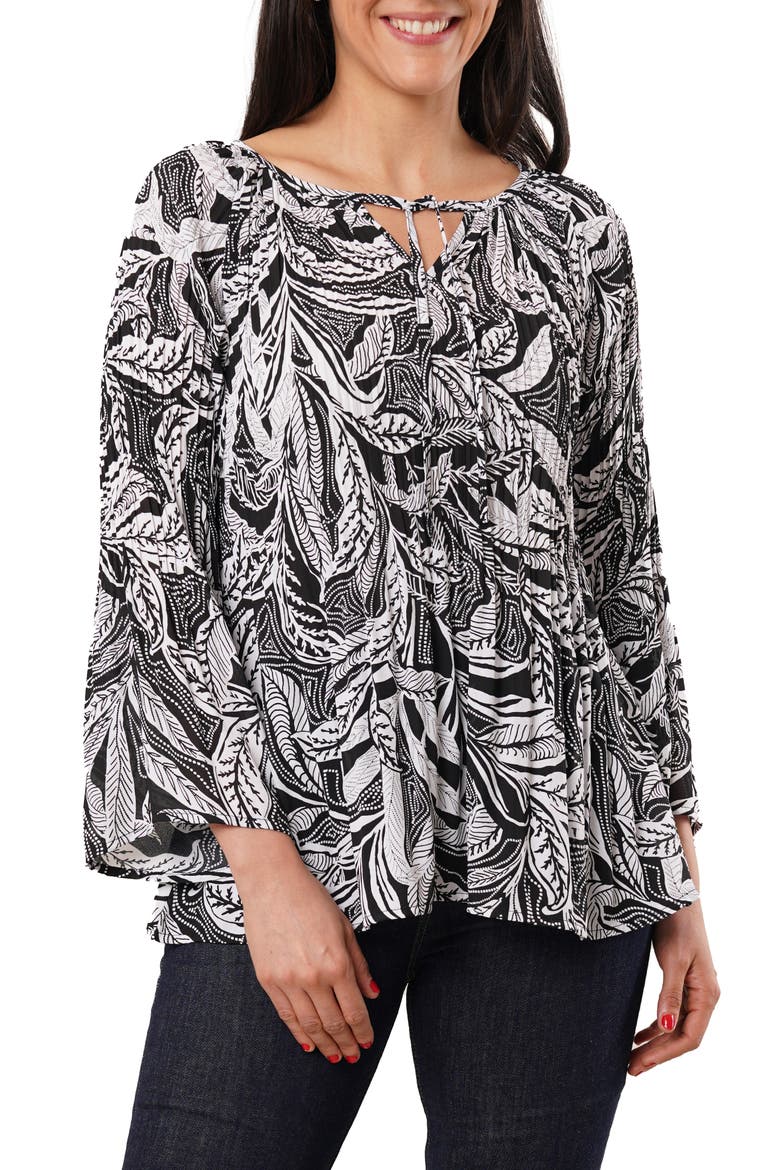 Pleated Tie Front Top, Main, color, JOHANNA WHITE