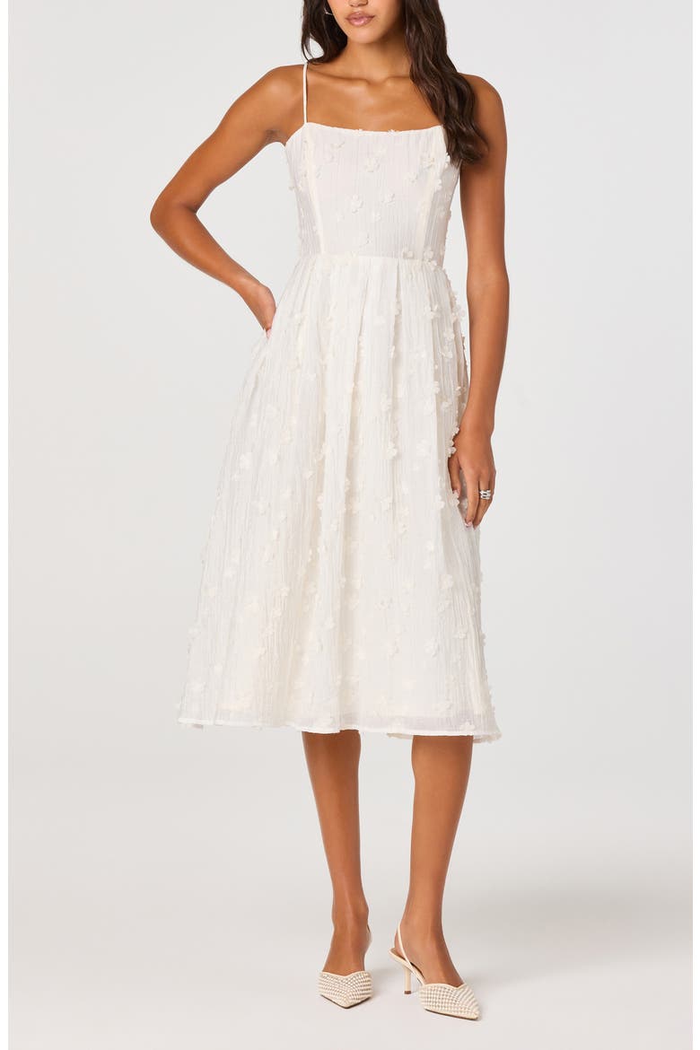 Avani Floral Appliqué Fit & Flare Midi Dress, Main, color, CREAM