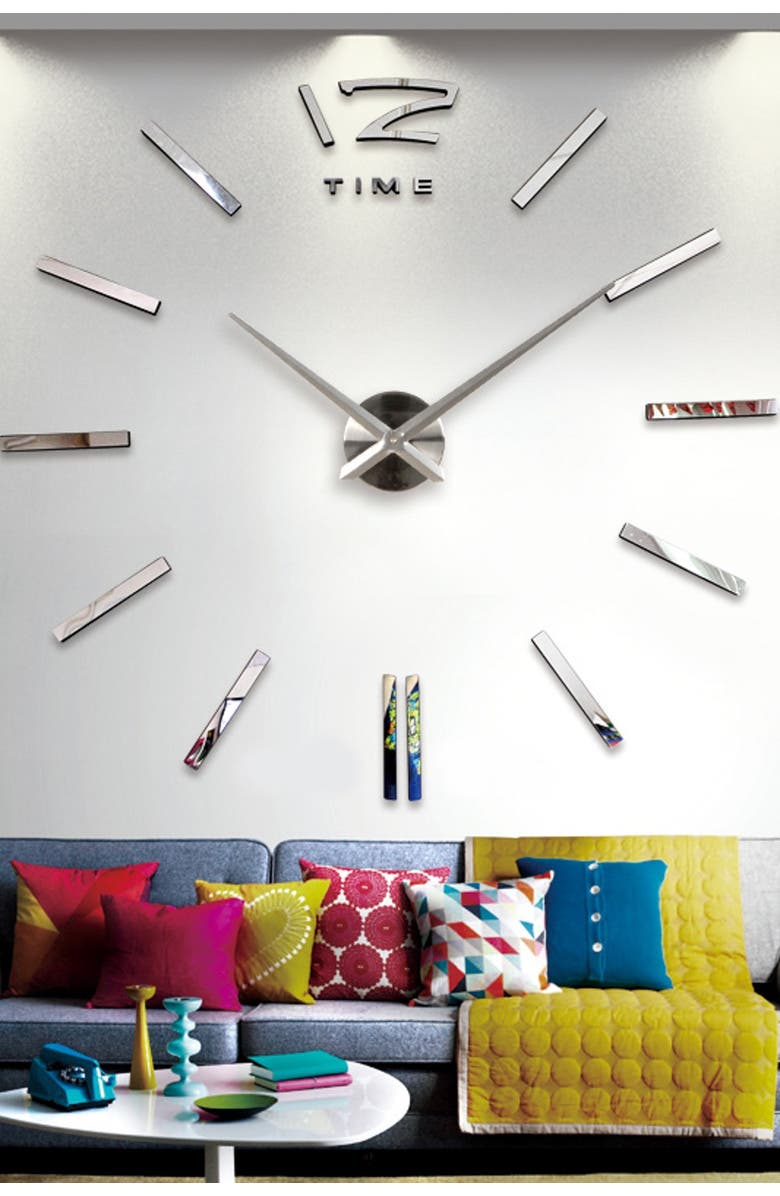 WALPLUS 3D Giant Vinyl Silver Clock Decal with Clock Mechanism, Alternate, color,