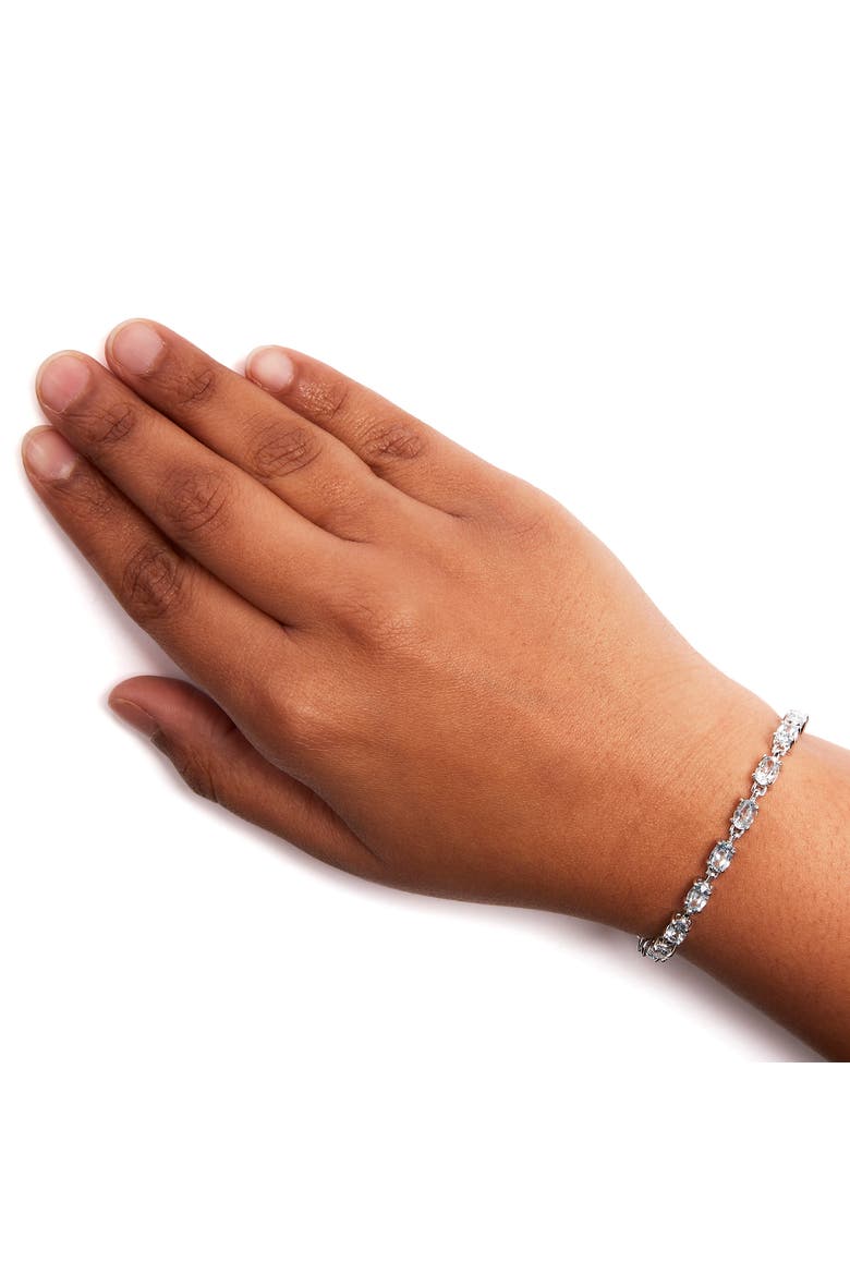 .925 Sterling Silver 11.0 Cttw Oval Shaped Created Light Blue Topaz Link Bracelet, Alternate, color, Silver