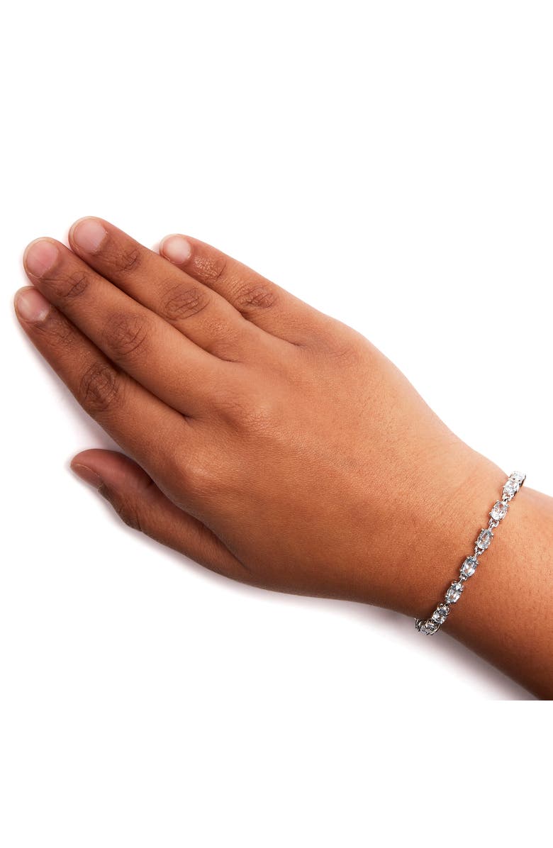 Haus of Brilliance .925 Sterling Silver 11.0 Cttw Oval Shaped Created Light Blue Topaz Link Bracelet, Alternate, color, Silver