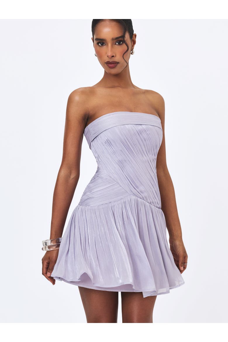 Yalena Crystal Organza Strapless Mini Dress, Alternate, color, Lavender
