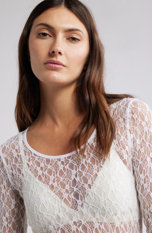 Open Edit Sheer Lace Top In White