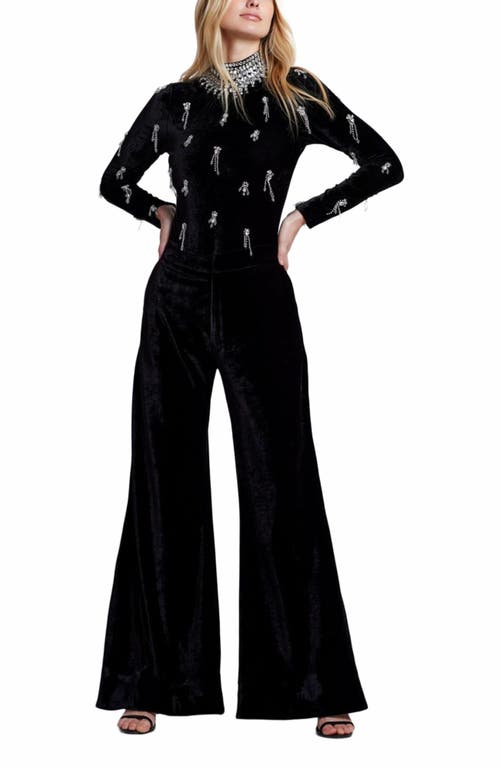 PatBO Hand-Beaded Velvet Bodysuit in Black at Nordstrom, Size Large