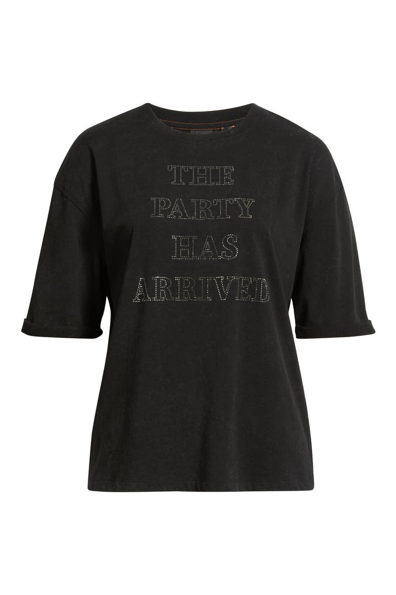 Evi Rhinestone Embellished Cotton Graphic T-Shirt, Alternate, color, BLK