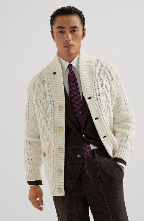 Brunello Cucinelli Cashmere Cardigan With Cable Knit Design In Brown