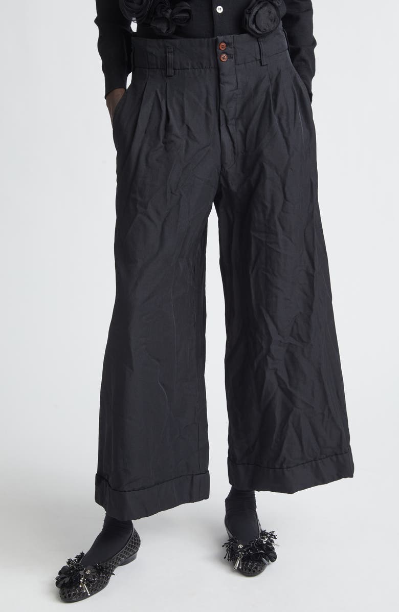 Comme des Garçons Comme des Garçons Crinkled Twill Wide Leg Pants, Main, color, Black