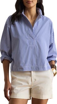 Lauren Ralph Lauren '70s Stripe Cotton Broadcloth Crop Popover Shirt
