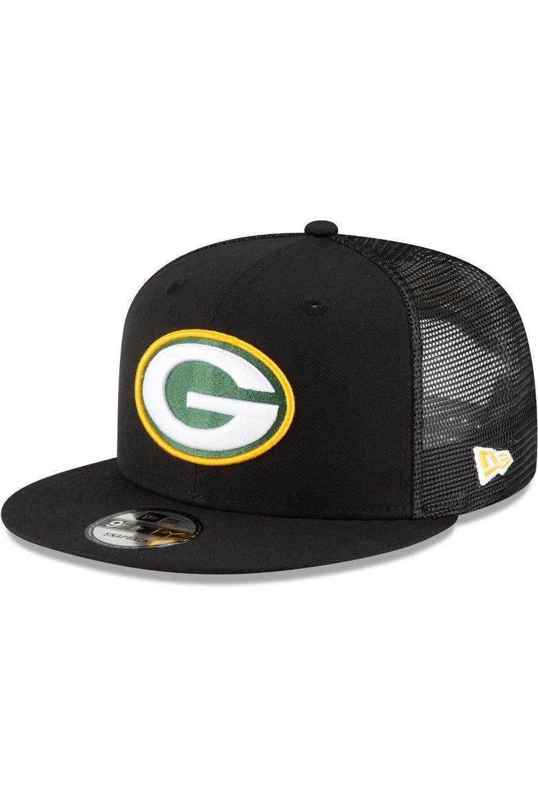 Men's New Era Black Green Bay Packers Shade Trucker 9FIFTY Snapback Hat, Alternate, color, BLACK