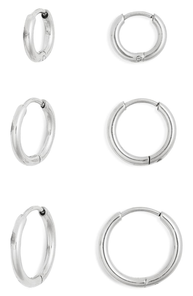 Nordstrom Set of 3 Waterproof Huggie Hoop Earrings, Main, color, Silver