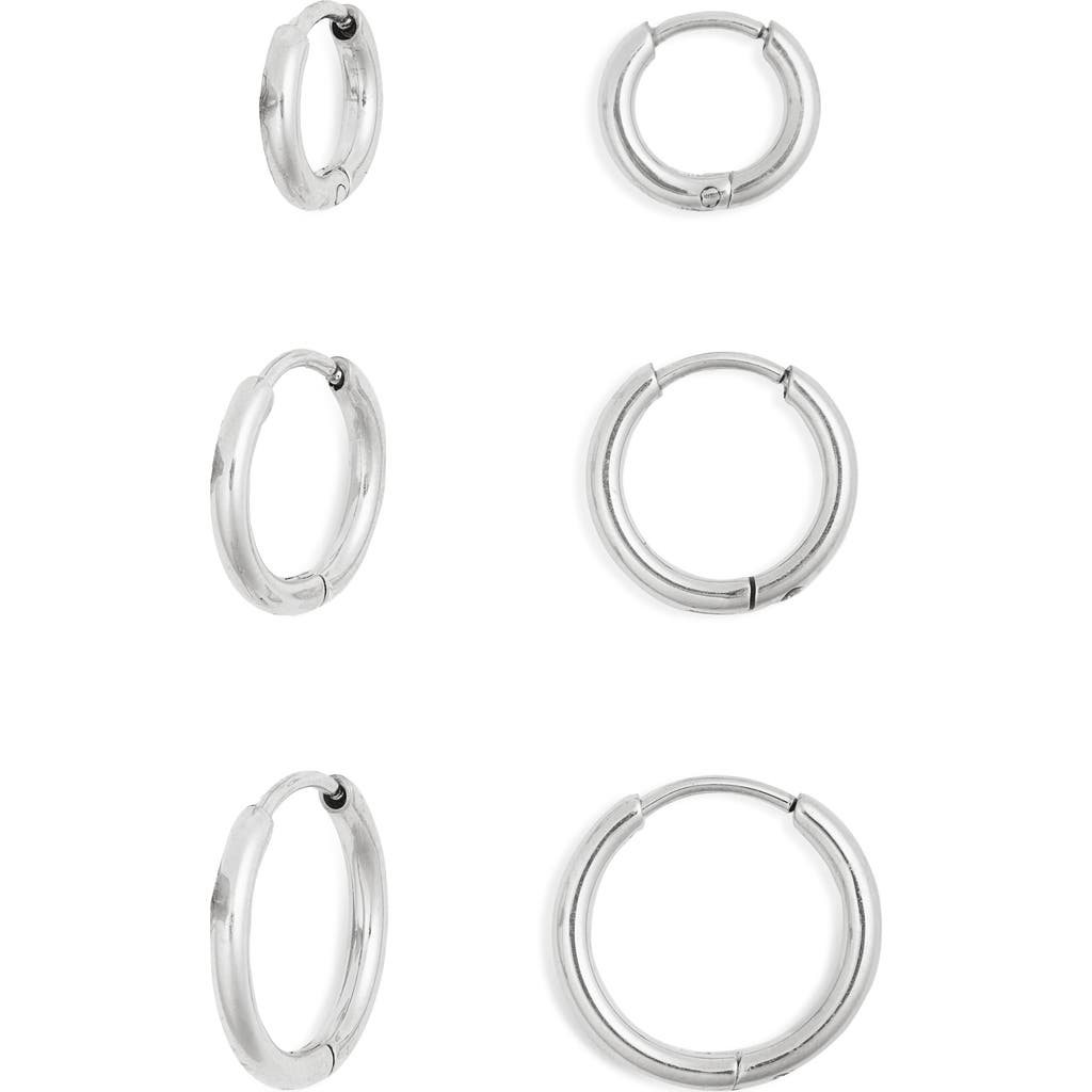 Nordstrom Set Of 3 Waterproof Huggie Hoop Earrings In Silver