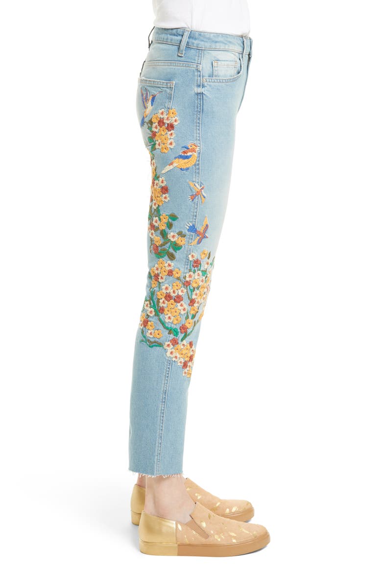 Embroidered Crop Girlfriend Jeans, Alternate, color, LIGHT DENIM