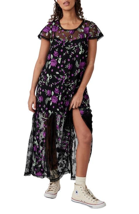 Sky Bright Floral Embroidered Midi Dress