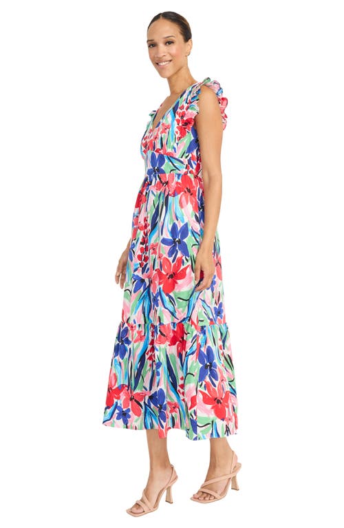 Maggy London Floral Ruffle Tiered Maxi Dress In Soft White/flame Red