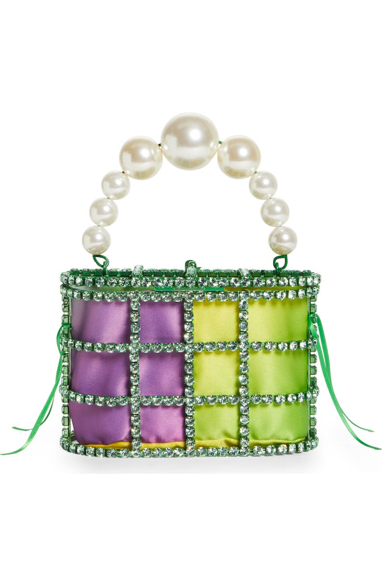 Rosantica Holli Crystal & Imitation Pearl Satin Handbag, Alternate, color,
