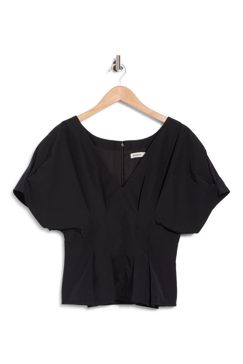 Rozen Pleated V-Neck Top, Main, color, BLACK