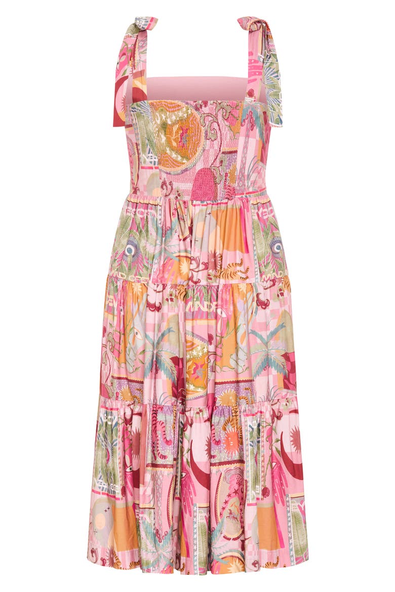 Ellessia Print Fit & Flare Midi Tie Shoulder Dress, Alternate, color, PINK DREAMSCAPE