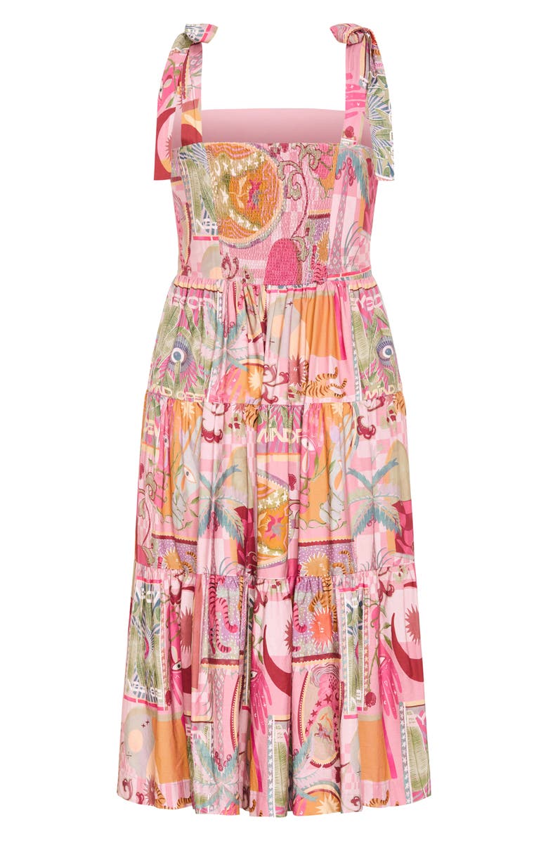 City Chic Ellessia Print Fit & Flare Midi Tie Shoulder Dress, Alternate, color, 