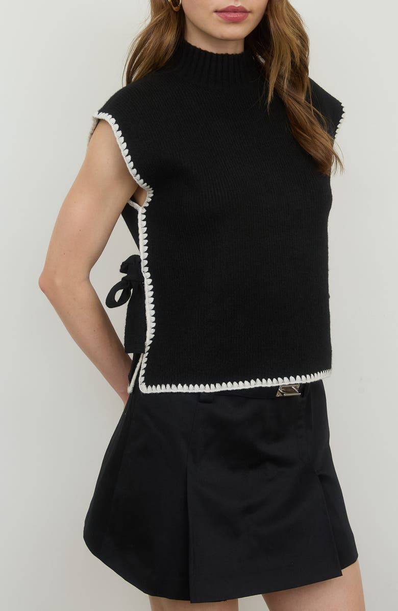 Blu Pepper Side Bow Cap Sleeve Sweater, Alternate, color, Black