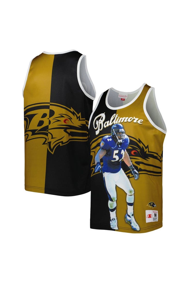 Men's Mitchell & Ness Ray Lewis Black/Gold Baltimore Ravens Retired Player Graphic Tank Top, Main, color, Black