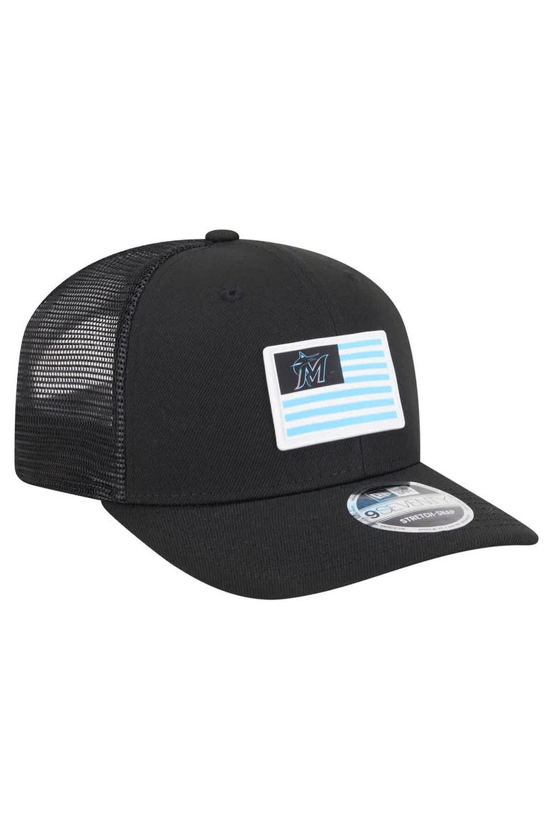 Men's New Era Black Miami Marlins Flag 9SEVENTY COOLERA Stretch-Snap Hat, Alternate, color, Black