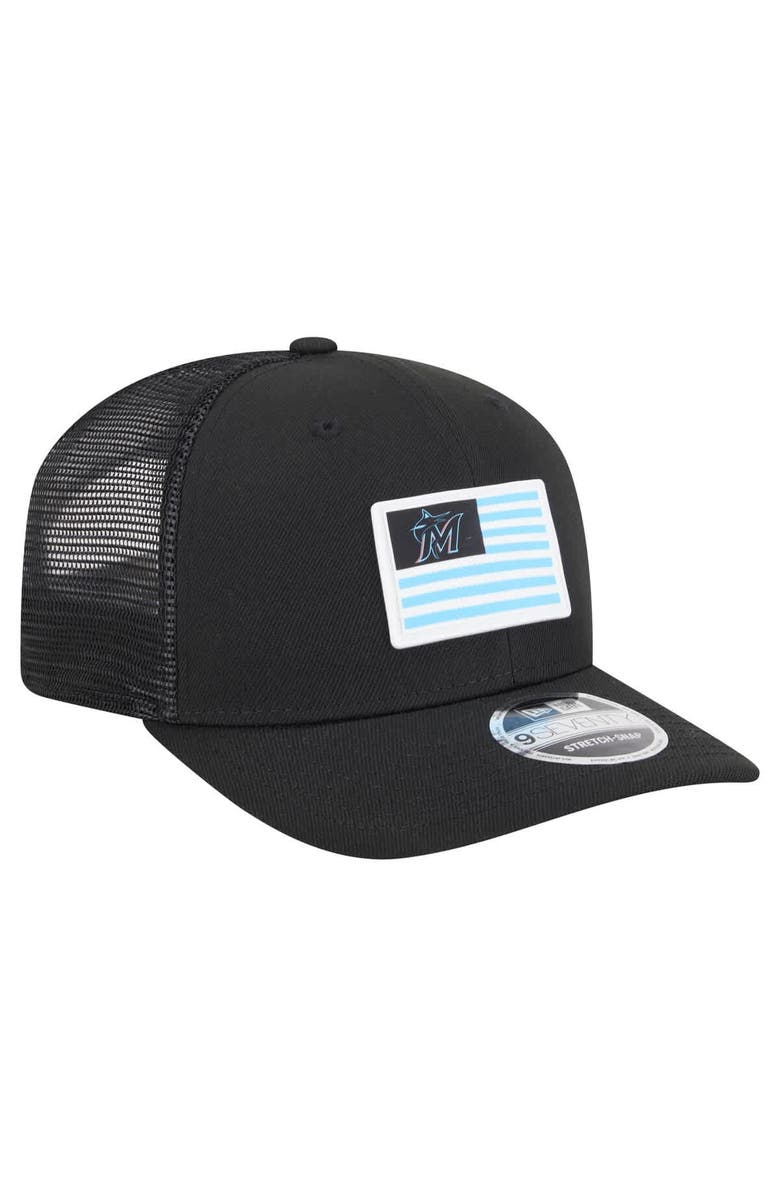 New Era Men's New Era Black Miami Marlins Flag 9SEVENTY COOLERA Stretch-Snap Hat, Alternate, color, Black
