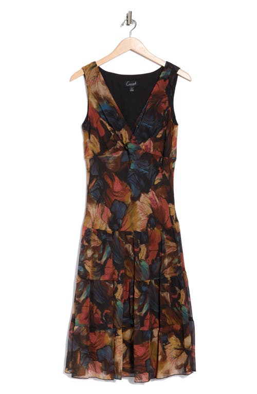 Connected Apparel Sleeveless Tiered Chiffon Midi Dress In Brown