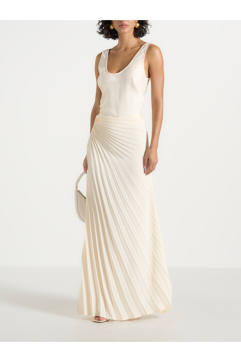 Fiona Satin Fan Pleat Maxi Skirt, Main, color, Ivory