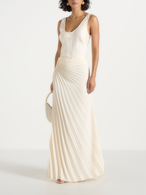 Fiona Satin Fan Pleat Maxi Skirt