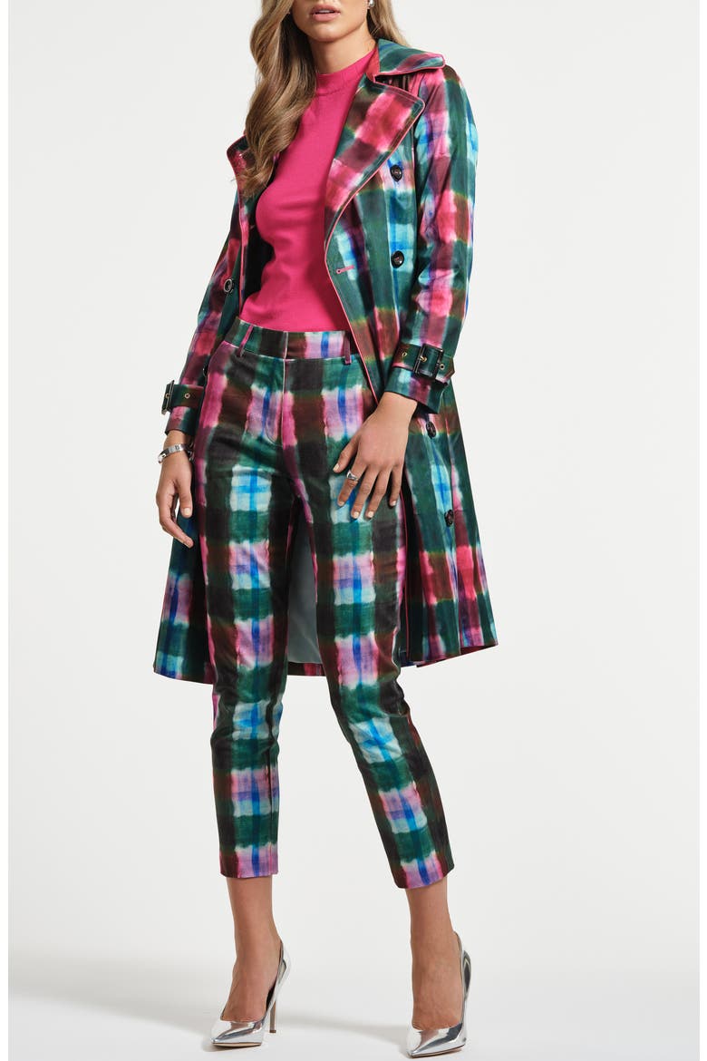 Plaid Double Breasted Trench Coat, Alternate, color, WATERCOLOR TARTAN