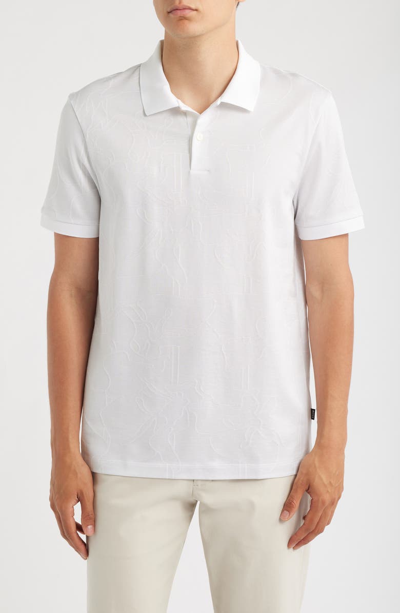BOSS Parlay Floral Jacquard Cotton Polo, Main, color, White