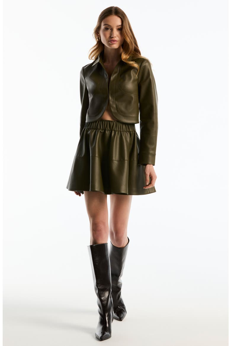 Curved Hem Cropped Faux Leather Jacket, Alternate, color, OLIVE NIGHT
