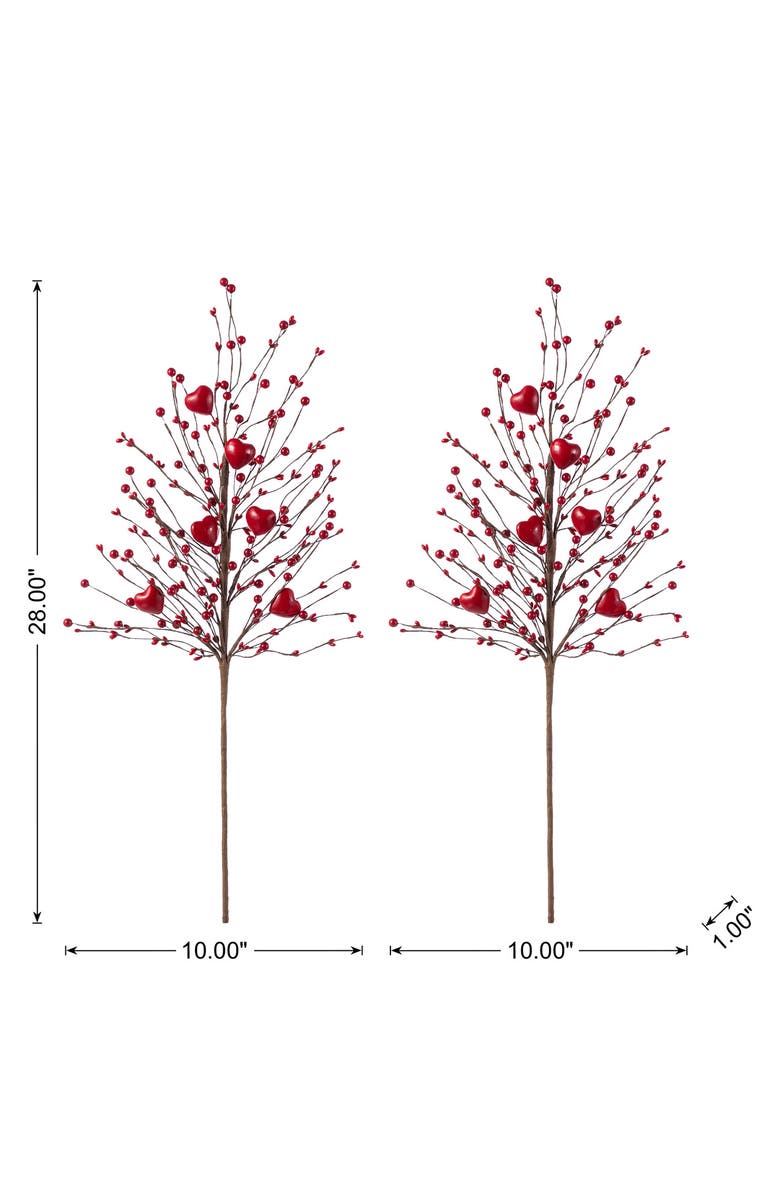 Glitzhome Set of 2 28"H Valentine's Red Berry & Heart Picks, Alternate, color, Red