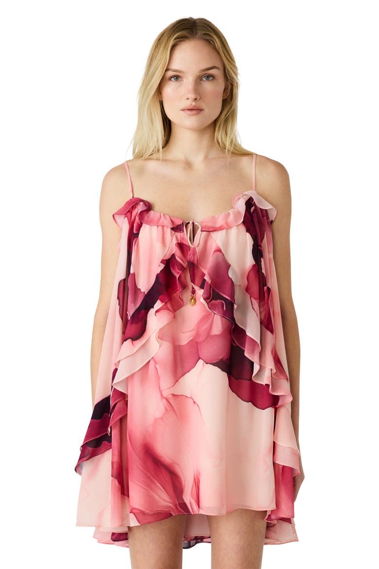 Lorella Print Ruffle Sleeveless Shift Dress, Alternate, color, CORAL CLOUD
