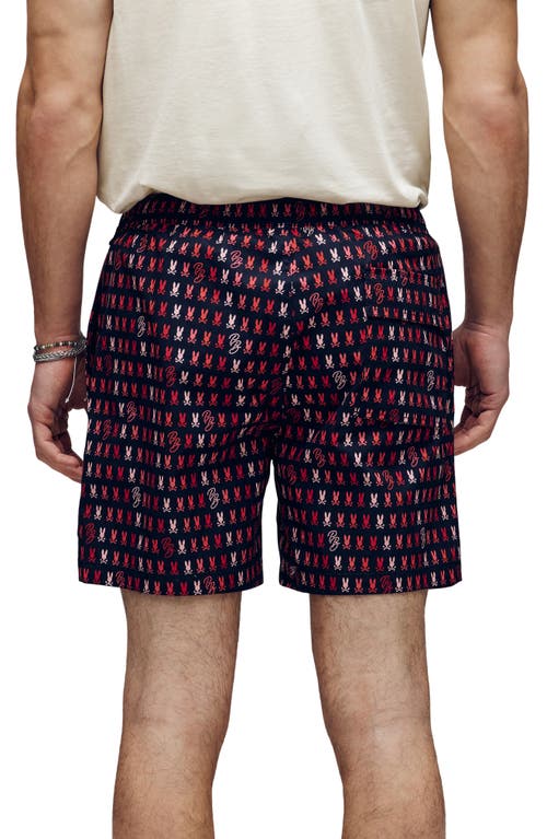 Psycho Bunny Ken Allover Print Swim Trunks In Black