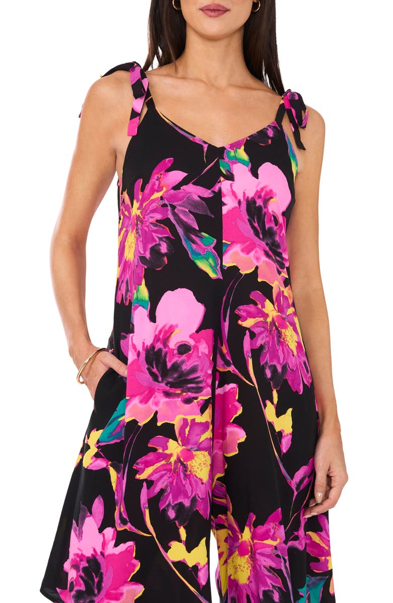 Vince Camuto Floral Print Tie Strap Crop Wide Leg Jumpsuit, Alternate, color, 