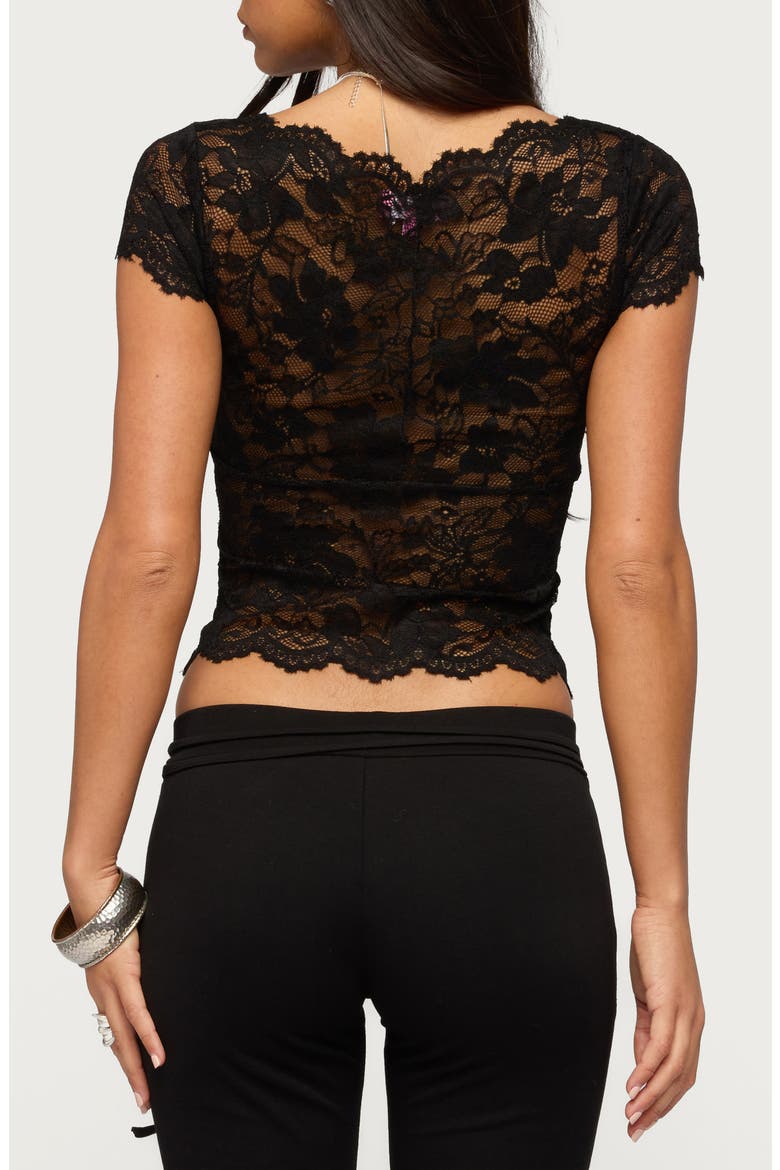 Elza Scallop Sheer Lace Crop Top, Alternate, color, BLACK