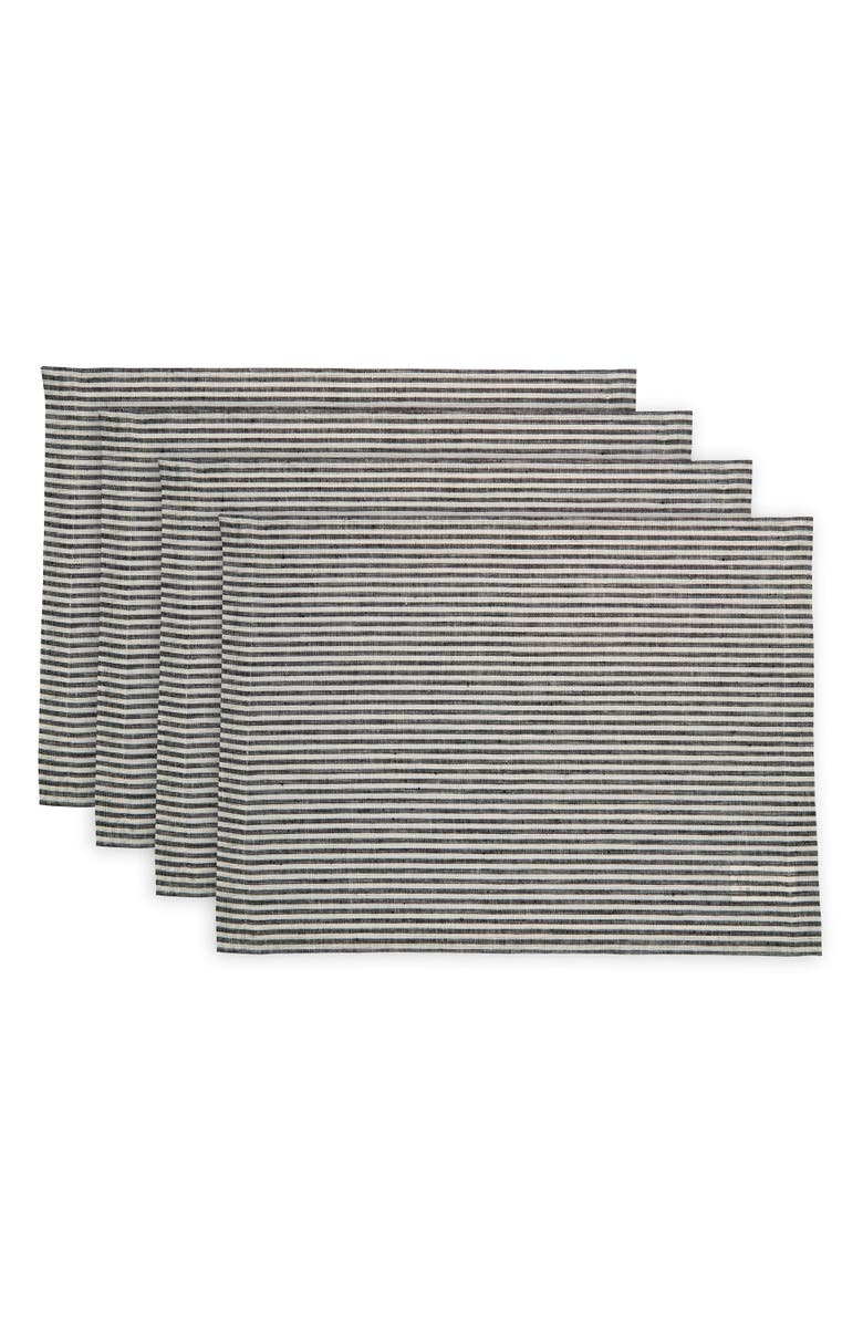 Solino Home Linen Placemats - Narrow Stripe, 14" x 19", Main, color, Black And White