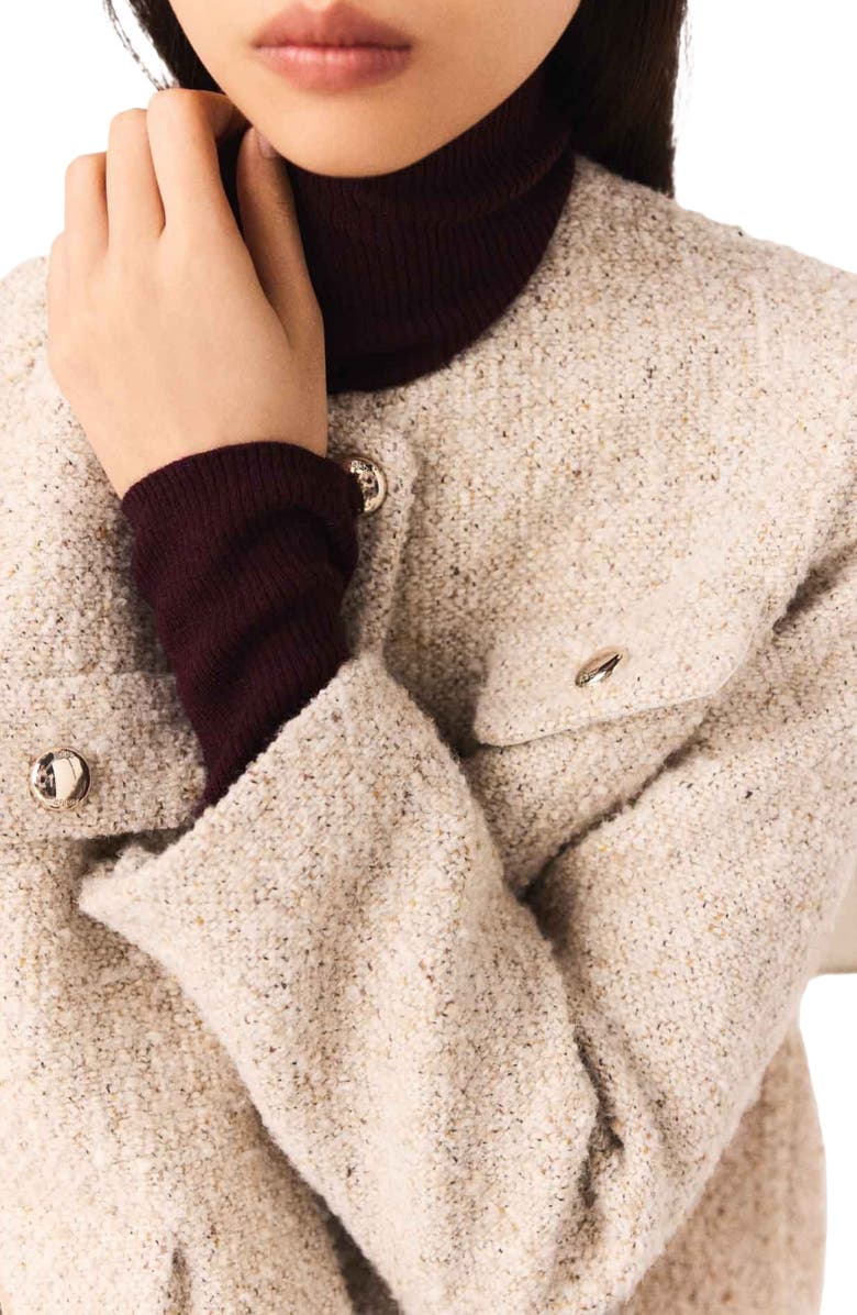 maje Short boucle tweed jacket, Alternate, color, Ecru