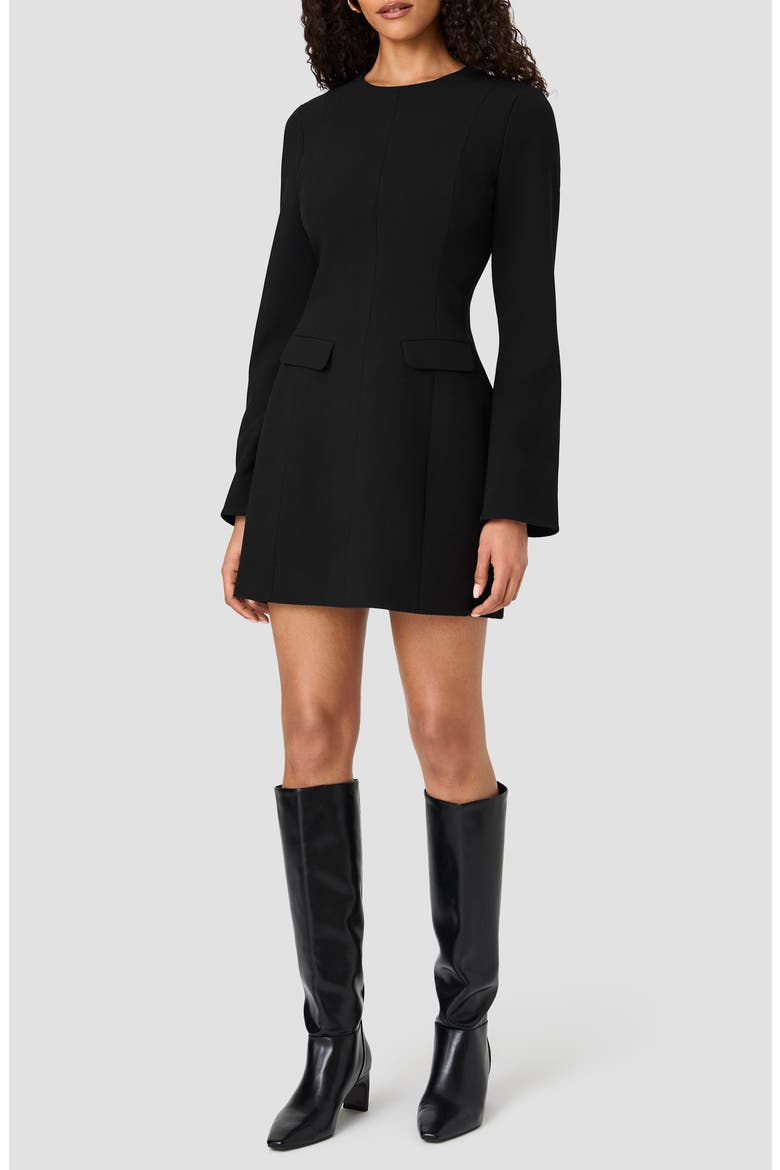 Azra Long Sleeve Twill Minidress, Main, color, BLACK