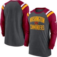 Nike Men's Nike Heathered Charcoal/Burgundy Washington Commanders Tri-Blend Raglan Athletic Long Sleeve Fashion T-Shirt