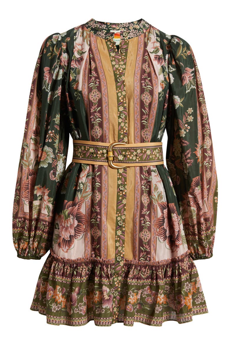 Flowering Garden Tree Long Sleeve Cotton Blend Minidress, Alternate, color, GREEN